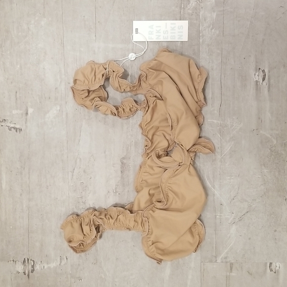 💕FRANKIE'S BIKINIS💕 Colby Tie Front Ruffle Bikini Top Earth Large L NWT - Picture 6 of 10